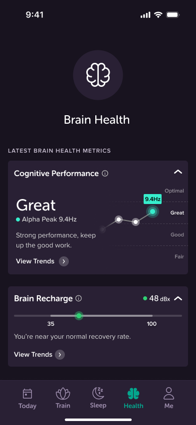 Health Tab on the Muse app