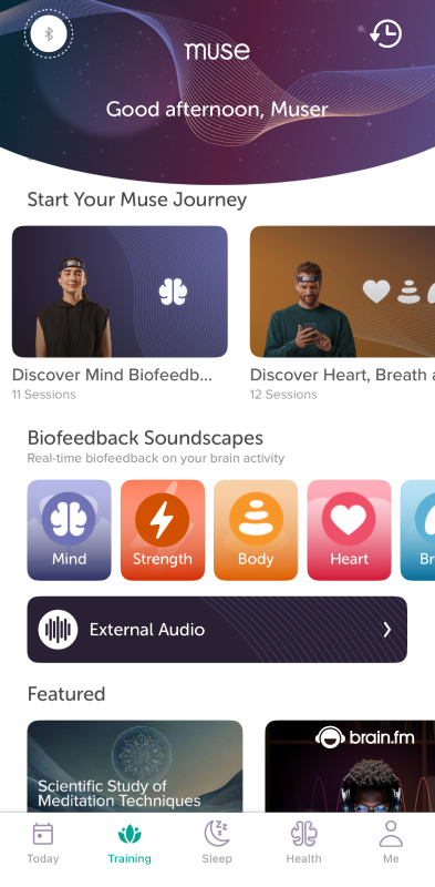 Training Tab on the Muse App